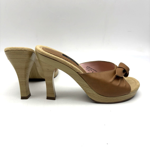 Vintage 00s Y2K Xhilaration Tan Faux Leather Wooden Block Heel Open Toe Pumps 8 - Picture 10 of 16